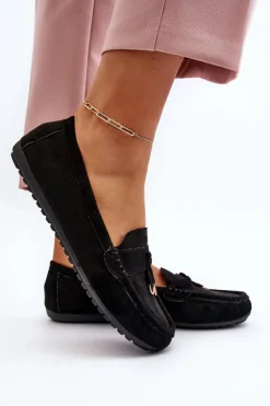 New Damskie Zamszowe Klasyczne Mokasyny Czarne Ontala Damskie Loafersy Damskie|Mokasyny Damskie Zamszowe