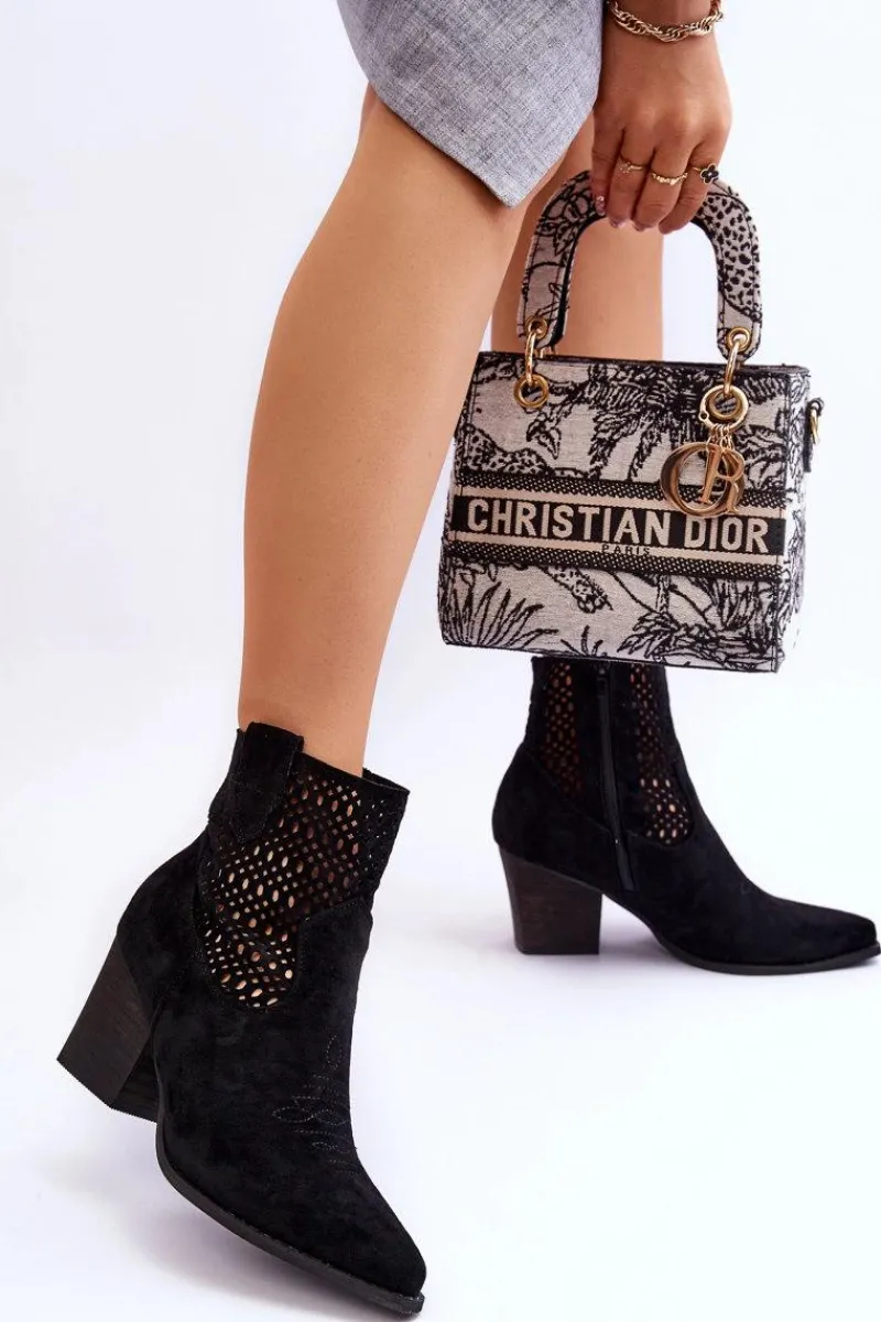 Best Boto Damskie Zamszowe Kowbojki Botki Na Słupku Czarne Norvella