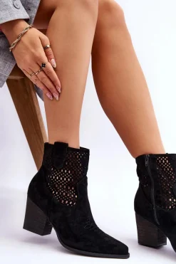 Best Boto Damskie Zamszowe Kowbojki Botki Na Słupku Czarne Norvella