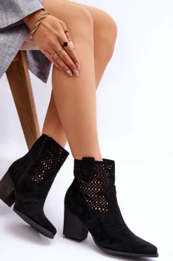 Best Boto Damskie Zamszowe Kowbojki Botki Na Słupku Czarne Norvella