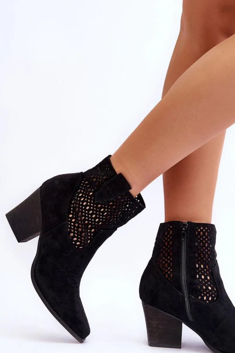 Best Boto Damskie Zamszowe Kowbojki Botki Na Słupku Czarne Norvella