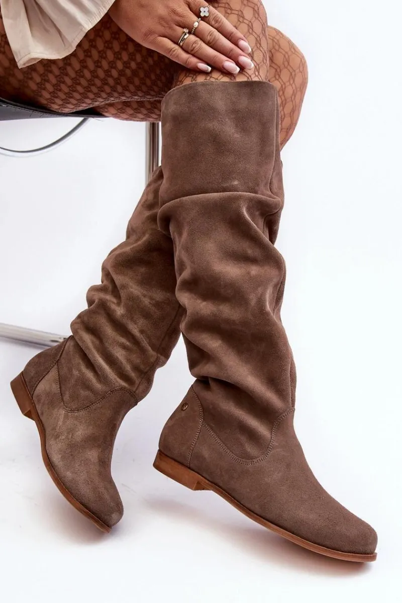 Kozaki Wiosenne|Kozaki Przed Kolano>Maciejka Damskie Zamszowe Kozaki Do Kolan 05790-04 Beżowe