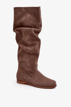 Kozaki Wiosenne|Kozaki Przed Kolano>Maciejka Damskie Zamszowe Kozaki Do Kolan 05790-04 Beżowe