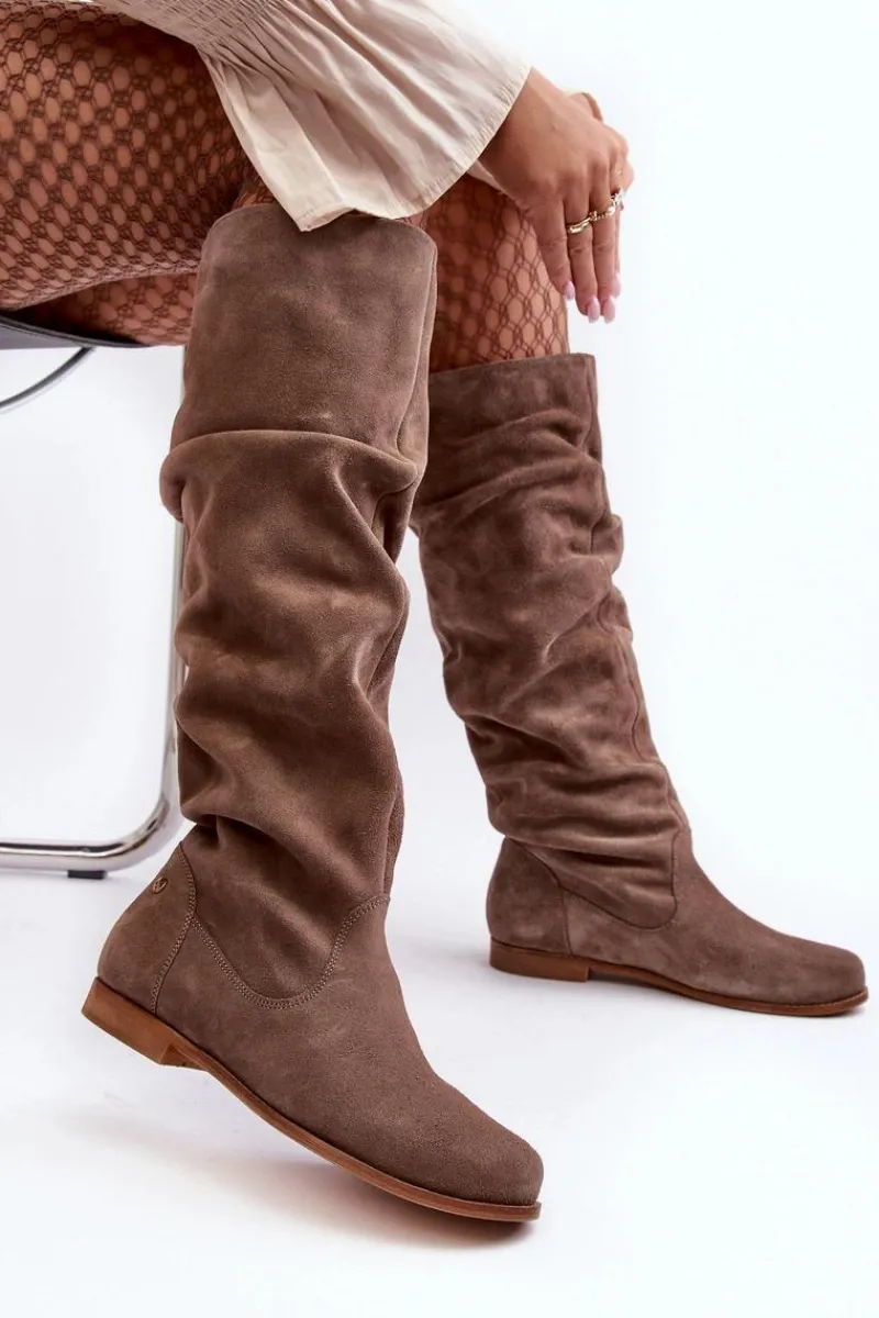 Kozaki Wiosenne|Kozaki Przed Kolano>Maciejka Damskie Zamszowe Kozaki Do Kolan 05790-04 Beżowe