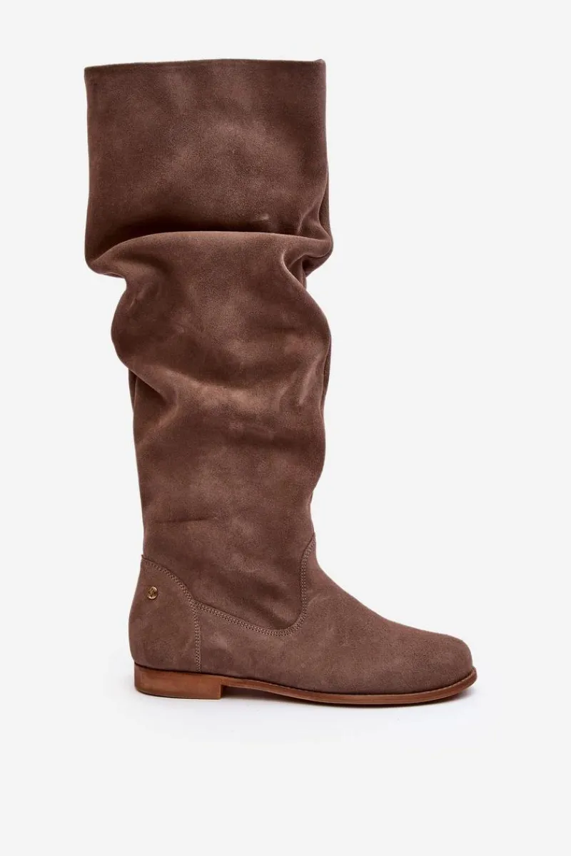 Kozaki Wiosenne|Kozaki Przed Kolano>Maciejka Damskie Zamszowe Kozaki Do Kolan 05790-04 Beżowe