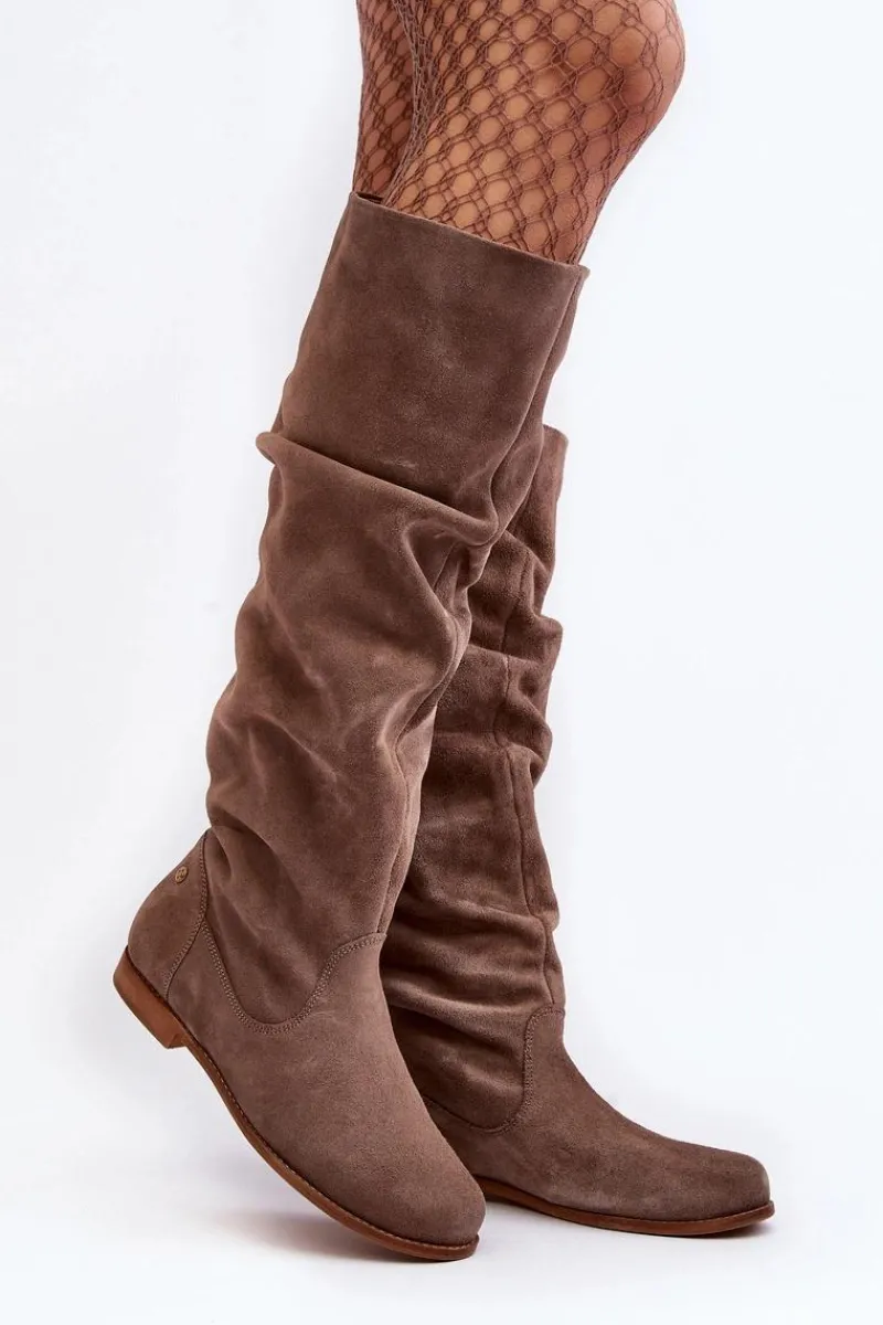 Kozaki Wiosenne|Kozaki Przed Kolano>Maciejka Damskie Zamszowe Kozaki Do Kolan 05790-04 Beżowe