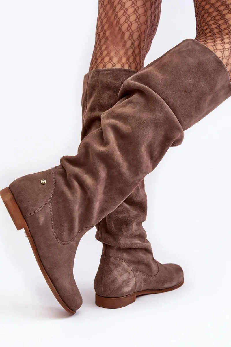 Kozaki Wiosenne|Kozaki Przed Kolano>Maciejka Damskie Zamszowe Kozaki Do Kolan 05790-04 Beżowe