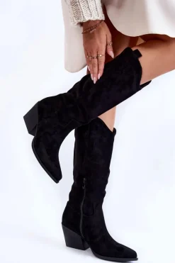 New Boto Damskie Zamszowe Kozaki Kowbojki Czarne Alaina