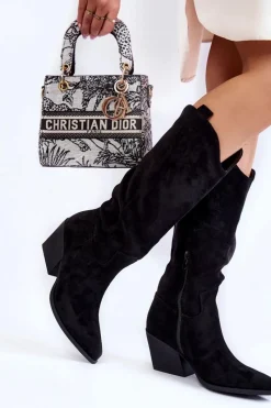 New Boto Damskie Zamszowe Kozaki Kowbojki Czarne Alaina