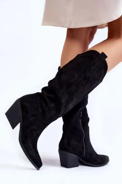New Boto Damskie Zamszowe Kozaki Kowbojki Czarne Alaina