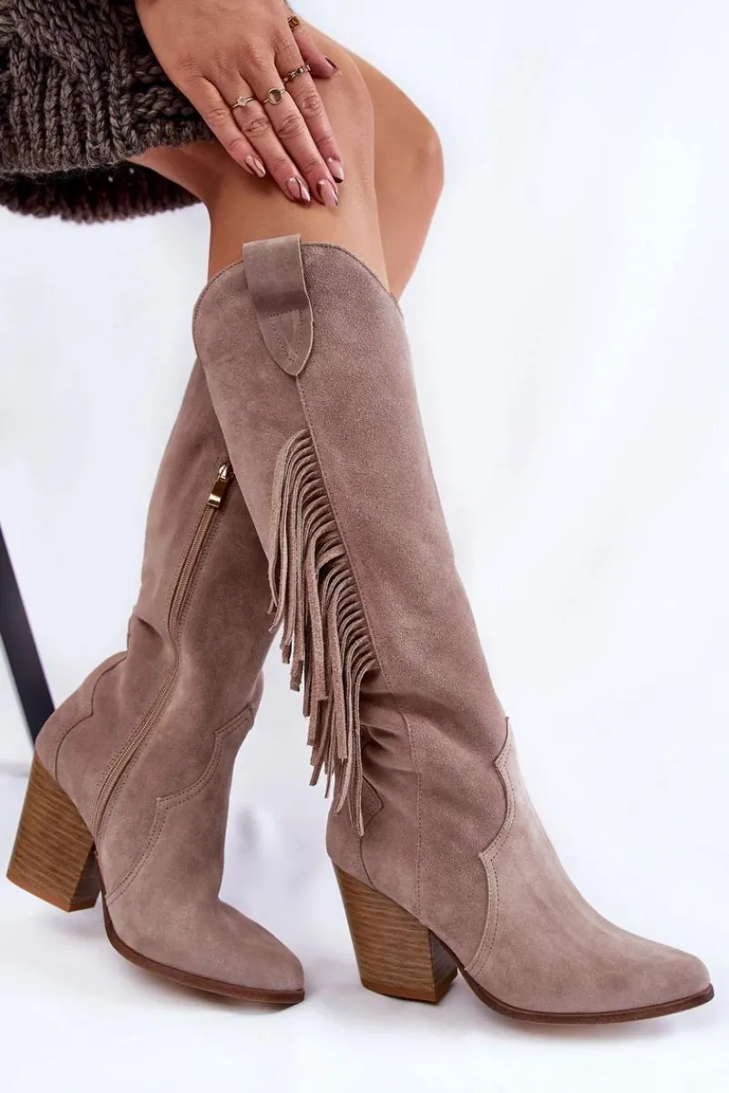 Discount Damskie Zamszowe Kozaki Kowbojki Lewski 3094/F Szare Damskie Kozaki Wiosenne|Kozaki Przed Kolano