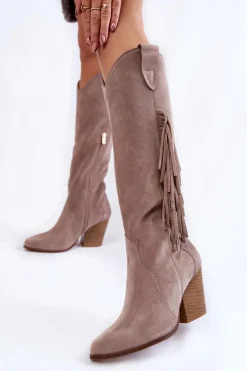 Discount Damskie Zamszowe Kozaki Kowbojki Lewski 3094/F Szare Damskie Kozaki Wiosenne|Kozaki Przed Kolano