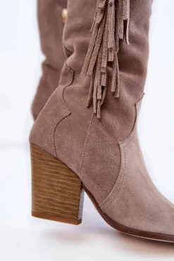 Discount Damskie Zamszowe Kozaki Kowbojki Lewski 3094/F Szare Damskie Kozaki Wiosenne|Kozaki Przed Kolano