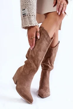 Kozaki Przed Kolano|Kozaki Na Obcasie>Boto Damskie Zamszowe Kozaki Kowbojki Brązowe Alaina