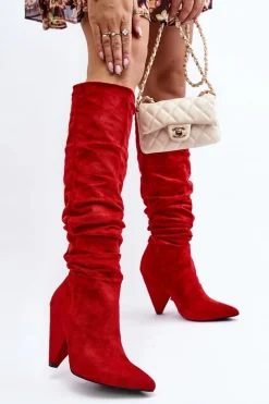 Online Boto Damskie Zamszowe Kozaki Lu Boo Czerwone