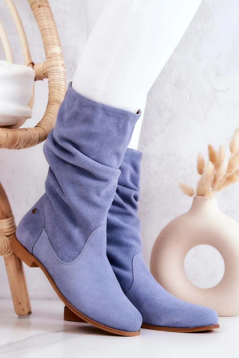 Sale Maciejka Damskie Zamszowe Kozaki 05057-06 Niebieskie