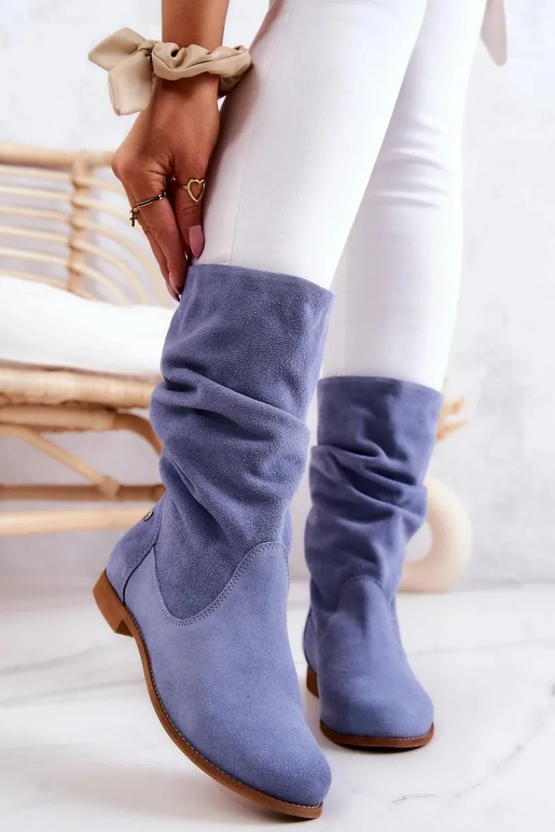 Sale Maciejka Damskie Zamszowe Kozaki 05057-06 Niebieskie