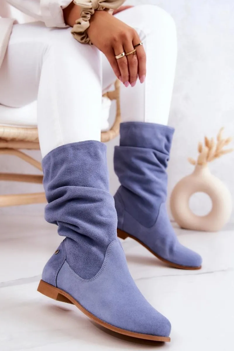 Sale Maciejka Damskie Zamszowe Kozaki 05057-06 Niebieskie