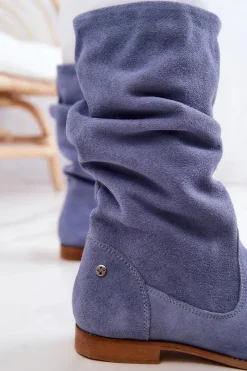 Sale Maciejka Damskie Zamszowe Kozaki 05057-06 Niebieskie