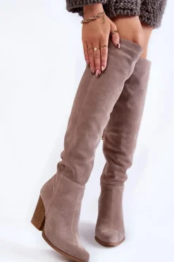 Hot Boto Damskie Zamszowe Kozaki Muszkieterki Lewski 2833 Szare