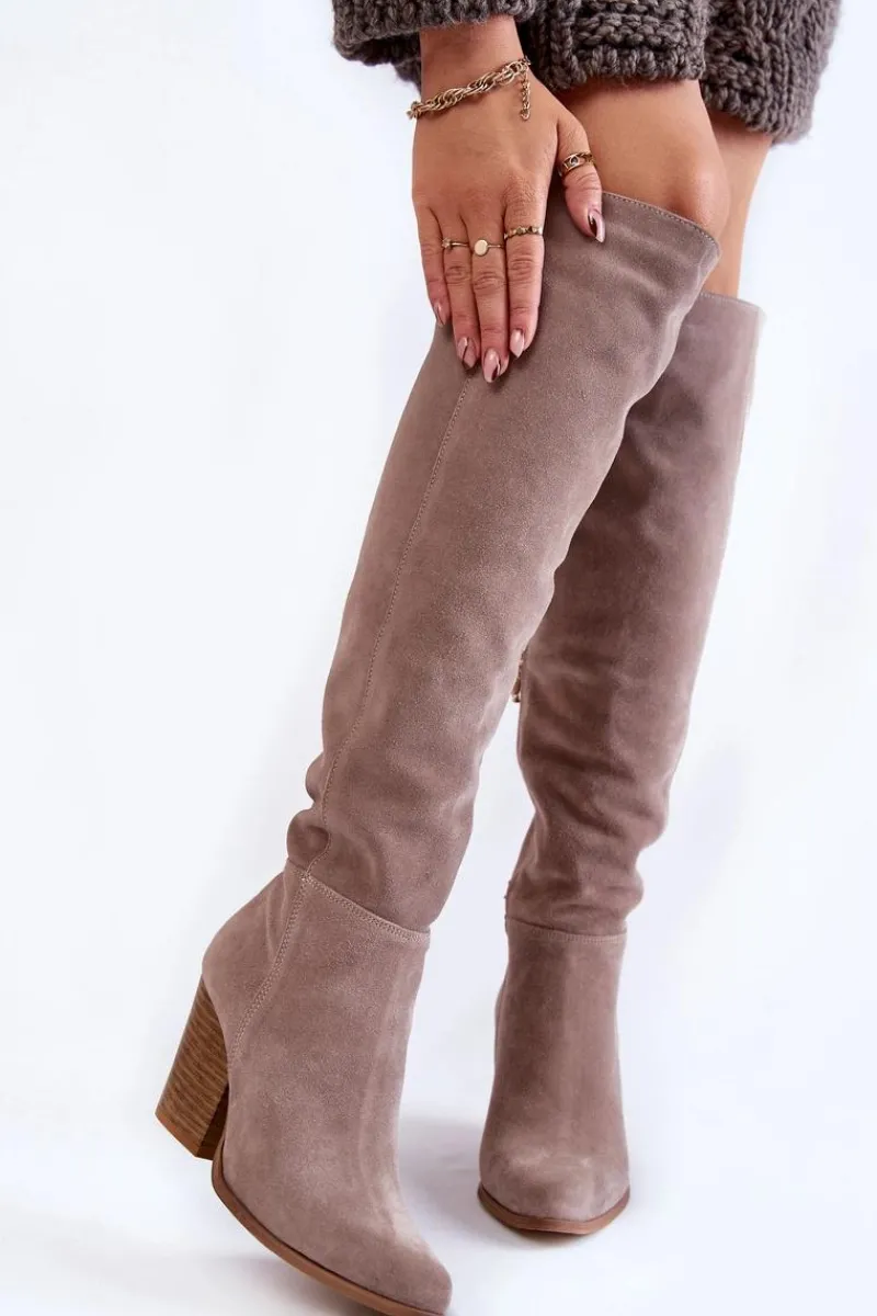 Hot Boto Damskie Zamszowe Kozaki Muszkieterki Lewski 2833 Szare