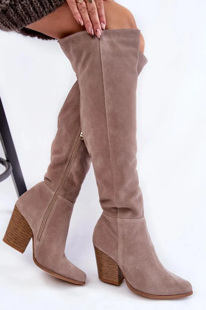 Hot Boto Damskie Zamszowe Kozaki Muszkieterki Lewski 2833 Szare