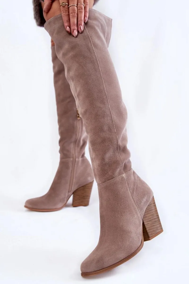 Hot Boto Damskie Zamszowe Kozaki Muszkieterki Lewski 2833 Szare