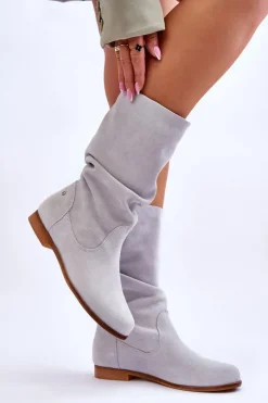 Outlet Maciejka Damskie Zamszowe Kozaki 05057-11 Jasny Miętowy