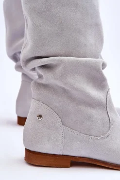 Outlet Maciejka Damskie Zamszowe Kozaki 05057-11 Jasny Miętowy