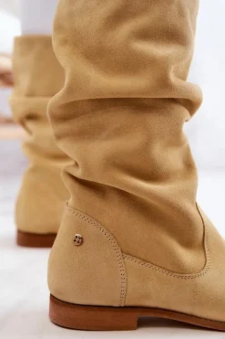 Online Damskie Zamszowe Kozaki 05057-07 Żółte Damskie Kozaki Płaskie|Kozaki Zamszowe