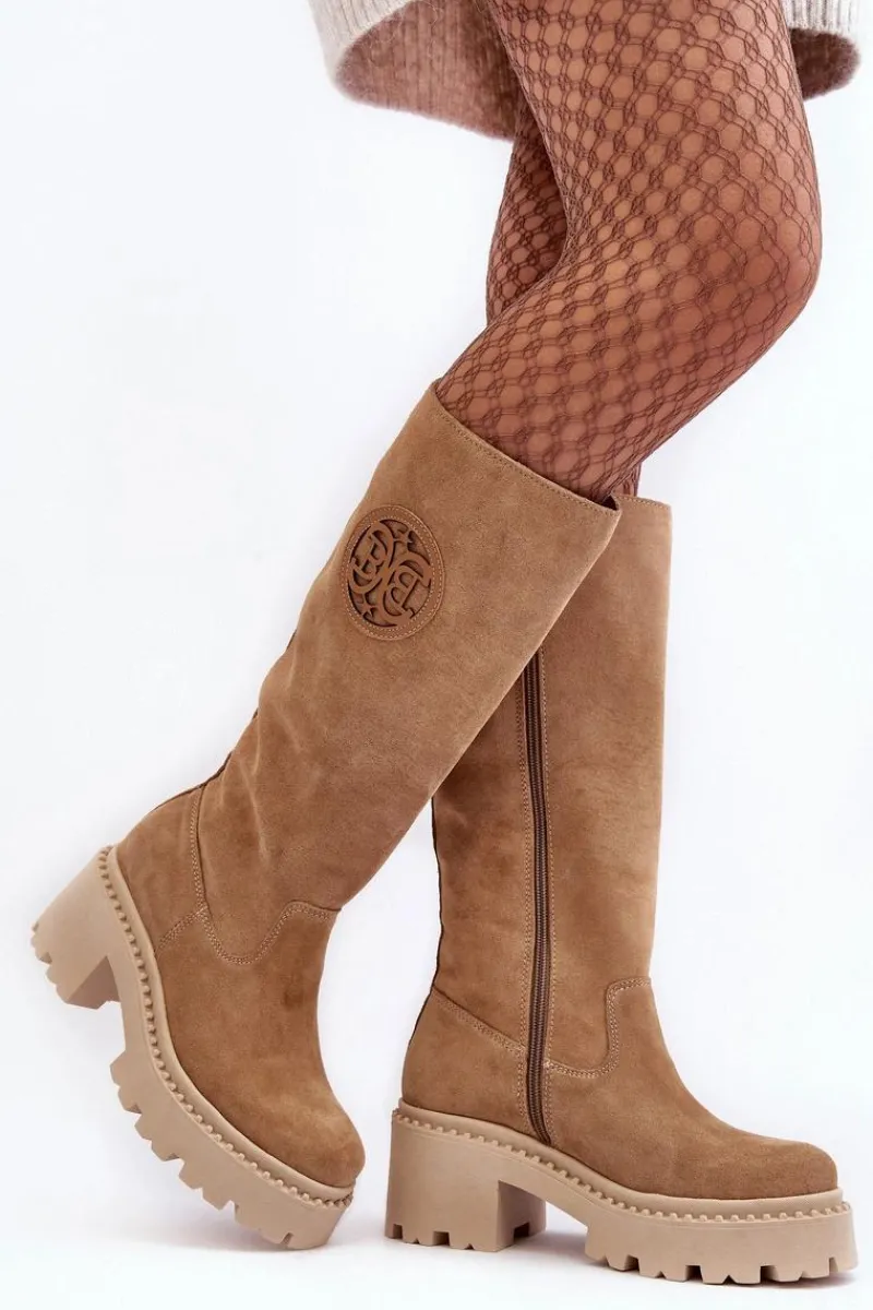 Kozaki Wiosenne|Kozaki Przed Kolano>Boto Damskie Zamszowe Kozaki Przed Kolano Beżowe Lewski 3367