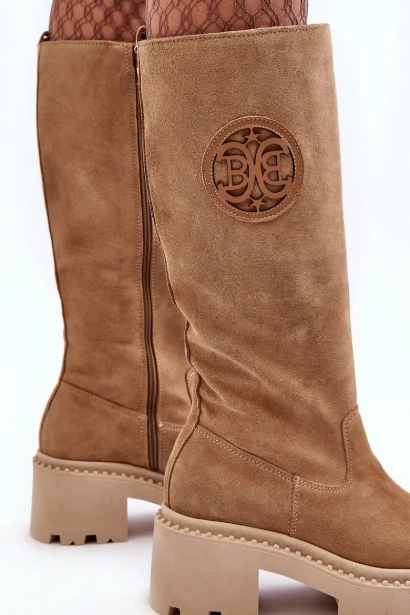 Kozaki Wiosenne|Kozaki Przed Kolano>Boto Damskie Zamszowe Kozaki Przed Kolano Beżowe Lewski 3367