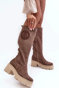Online Damskie Zamszowe Kozaki Przed Kolano Brązowe Lewski 3367 Damskie Kozaki Wiosenne|Kozaki Przed Kolano