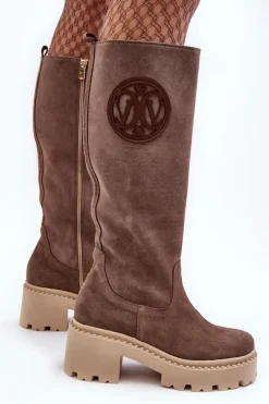 Online Damskie Zamszowe Kozaki Przed Kolano Brązowe Lewski 3367 Damskie Kozaki Wiosenne|Kozaki Przed Kolano