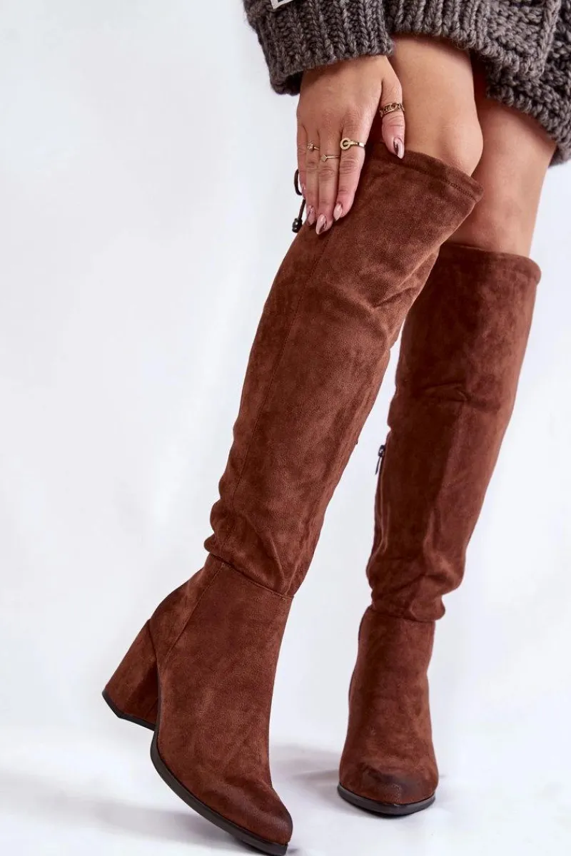 Kozaki Za Kolano|Kozaki Na Obcasie>Boto Damskie Zamszowe Kozaki Za Kolano La.Fi 270056FX-SU Ciemnobrązowe