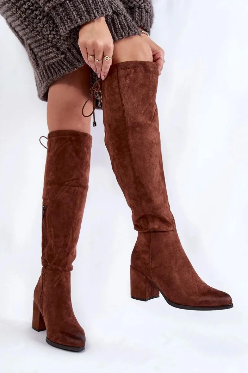 Kozaki Za Kolano|Kozaki Na Obcasie>Boto Damskie Zamszowe Kozaki Za Kolano La.Fi 270056FX-SU Ciemnobrązowe