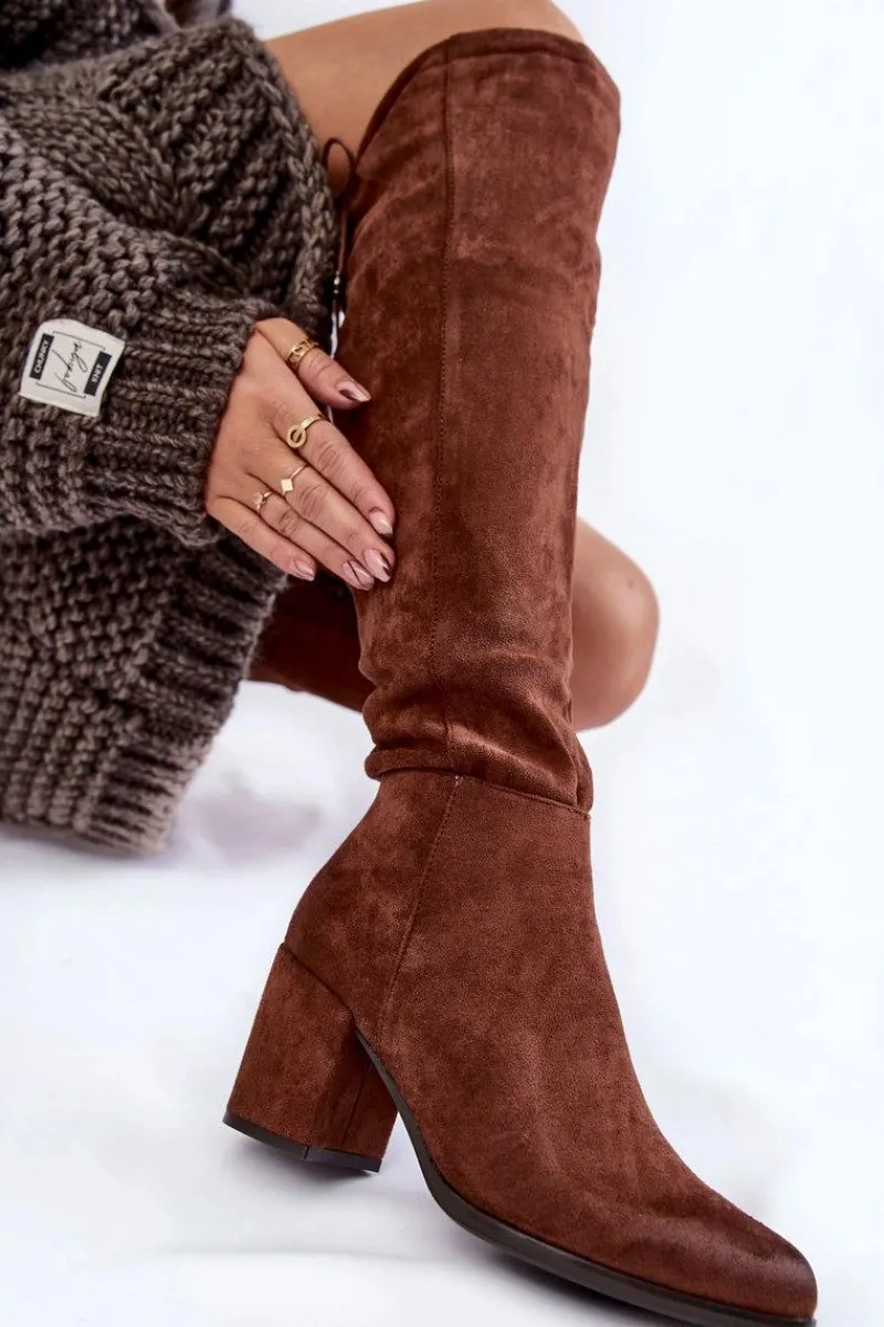 Kozaki Za Kolano|Kozaki Na Obcasie>Boto Damskie Zamszowe Kozaki Za Kolano La.Fi 270056FX-SU Ciemnobrązowe