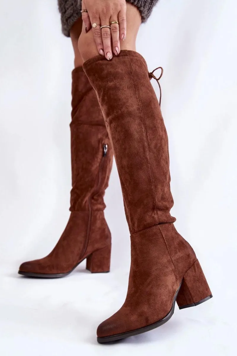 Kozaki Za Kolano|Kozaki Na Obcasie>Boto Damskie Zamszowe Kozaki Za Kolano La.Fi 270056FX-SU Ciemnobrązowe