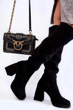 Discount Boto Damskie Zamszowe Kozaki Za Kolano Czarne Kessler