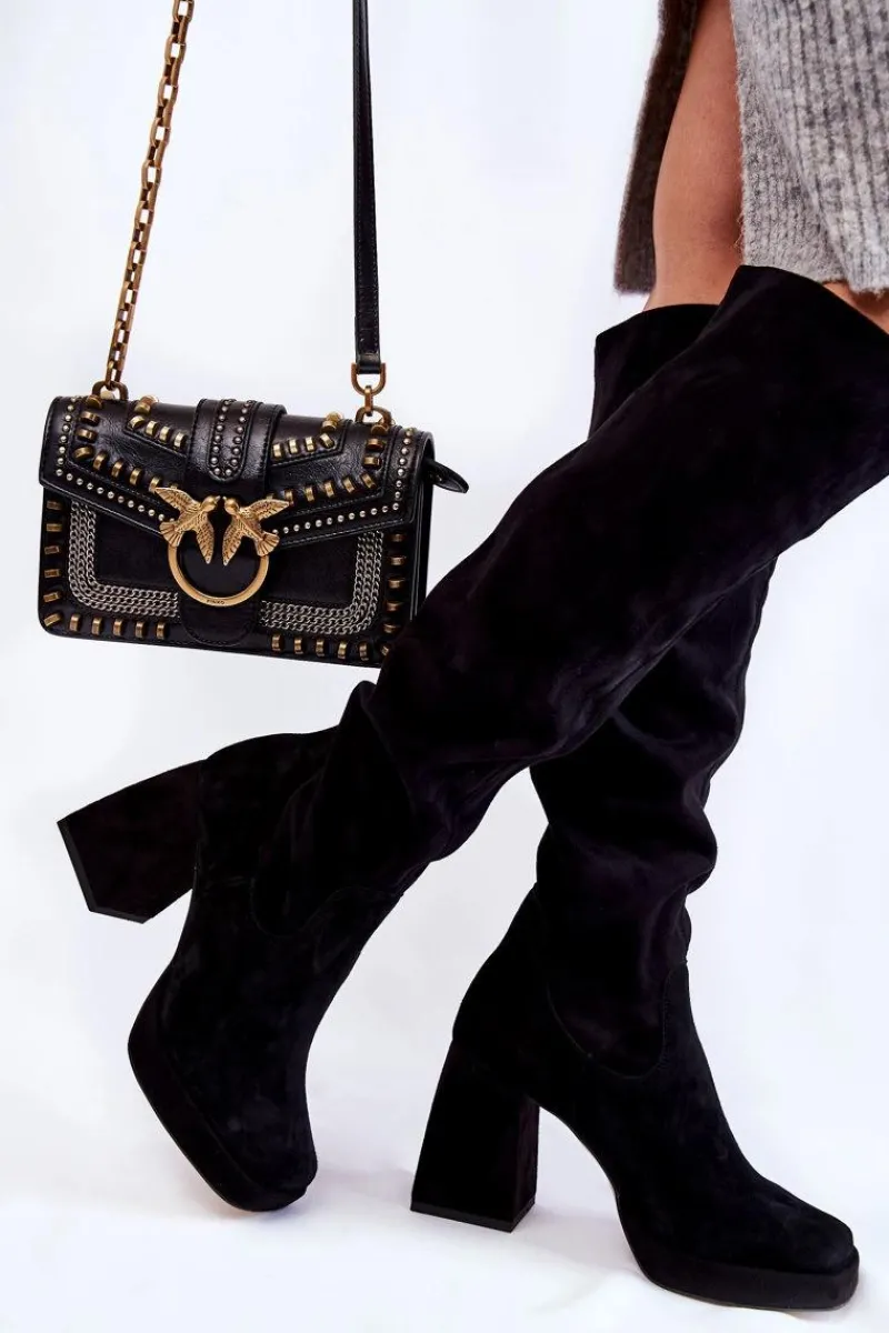 Discount Boto Damskie Zamszowe Kozaki Za Kolano Czarne Kessler