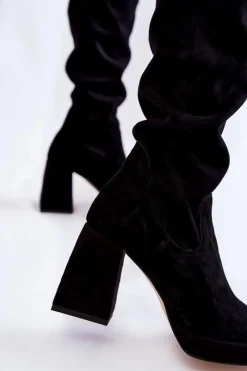 Discount Boto Damskie Zamszowe Kozaki Za Kolano Czarne Kessler