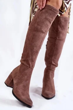 Discount Damskie Zamszowe Kozaki Za Kolano La.Fi 270056TA-SU Jasnobrązowe Damskie Kozaki Za Kolano|Kozaki Na Obcasie