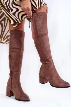 Discount Damskie Zamszowe Kozaki Za Kolano La.Fi 270056TA-SU Jasnobrązowe Damskie Kozaki Za Kolano|Kozaki Na Obcasie