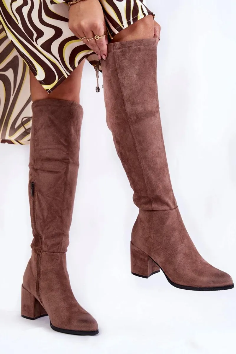 Discount Damskie Zamszowe Kozaki Za Kolano La.Fi 270056TA-SU Jasnobrązowe Damskie Kozaki Za Kolano|Kozaki Na Obcasie