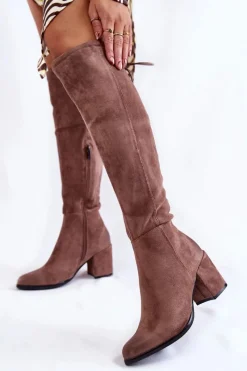 Discount Damskie Zamszowe Kozaki Za Kolano La.Fi 270056TA-SU Jasnobrązowe Damskie Kozaki Za Kolano|Kozaki Na Obcasie