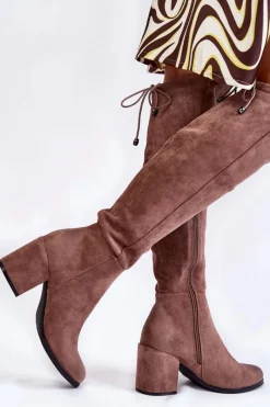 Discount Damskie Zamszowe Kozaki Za Kolano La.Fi 270056TA-SU Jasnobrązowe Damskie Kozaki Za Kolano|Kozaki Na Obcasie