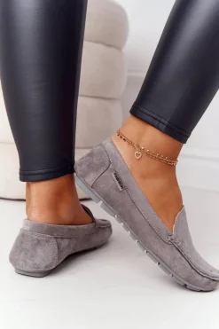 Damskie Zamszowe Mokasyny Szare San Marino Damskie Mokasyny Damskie Zamszowe