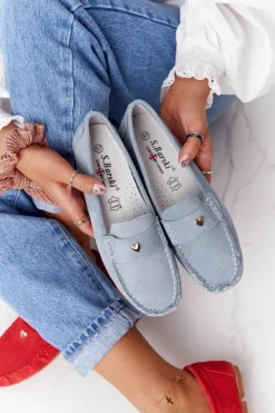 Damskie Zamszowe Mokasyny S.Barski Niebieskie Damskie Mokasyny Damskie Zamszowe