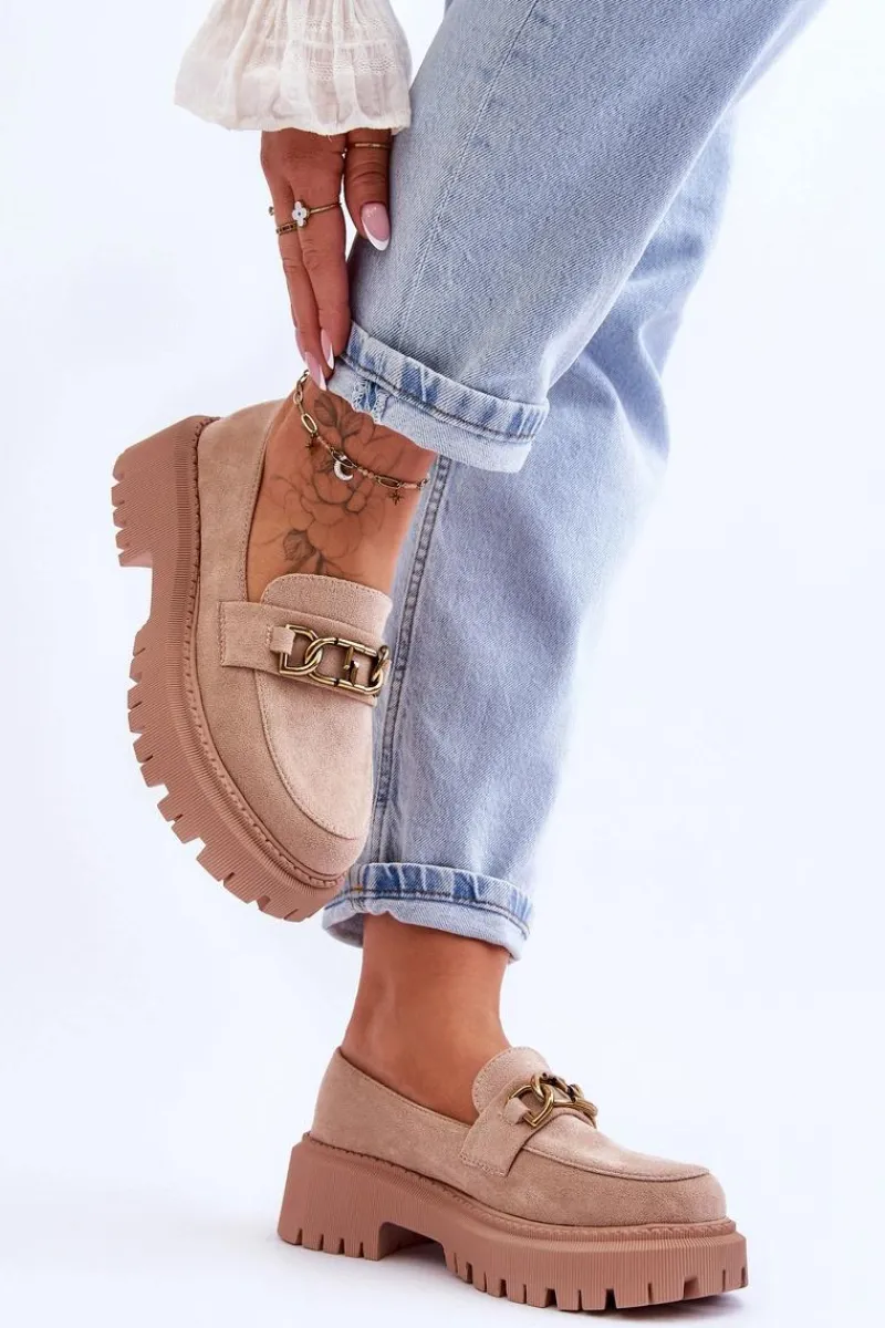 Hot Damskie Zamszowe Mokasyny Na Platformie Beżowe Larey Damskie Mokasyny Na Platformie|Mokasyny Damskie Zamszowe