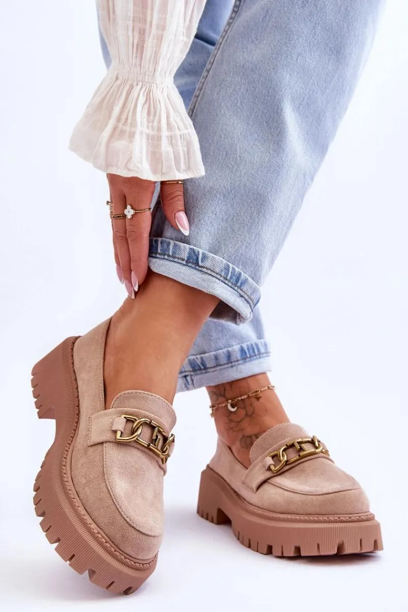 Hot Damskie Zamszowe Mokasyny Na Platformie Beżowe Larey Damskie Mokasyny Na Platformie|Mokasyny Damskie Zamszowe
